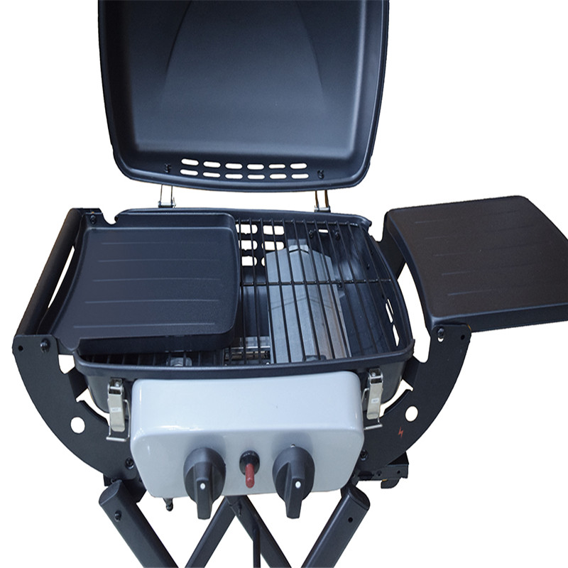 2 bunners outdoor camping draagbare bbq gas grill opvouwbare grill met trolley