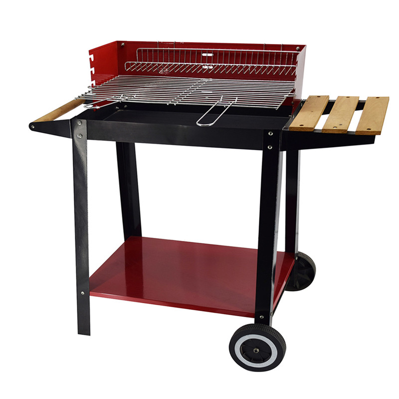 Groothandel buiten bbq grill trolley kip rotisserie houtskool bbq grill met bijzettafel