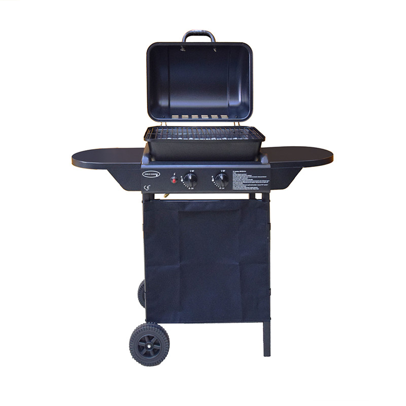 Hoogwaardige 2-branders gietijzeren indoor gas bbq grill trolley barbecue