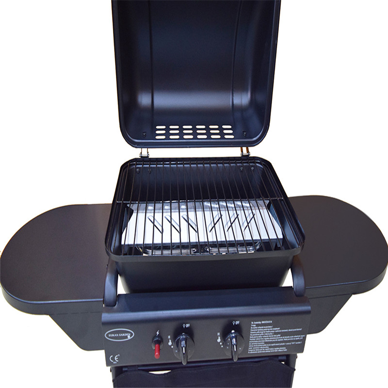 Hoogwaardige 2-branders gietijzeren indoor gas bbq grill trolley barbecue