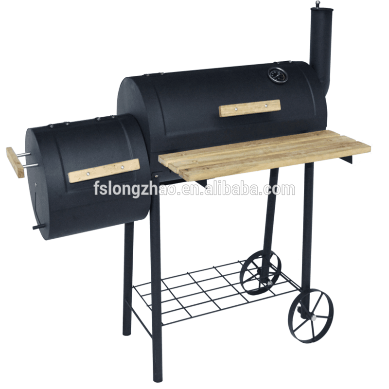 Hoge kwaliteit twee / dubbel / twin vat BBQ met schoorsteenroker en houten tafel