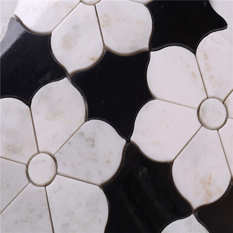 HSC62 Mooie zwart-witte tegel badkamer met bloem marmeren mozaïek vloertegel en wandtegel