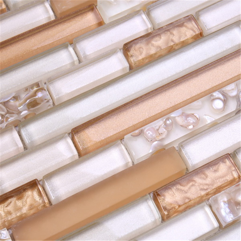 Dubai Gold Strip Crystal Glass Wall Mosaic Tile For Kitchen