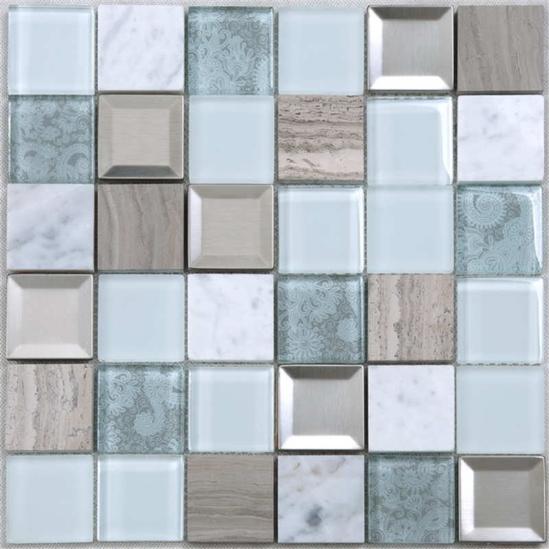 Hoge kwaliteit bloempatroon Seashell Glass Mix roestvrij staal Metalen Backsplash Paars Mozaïek Hotel Badkamer Tegel