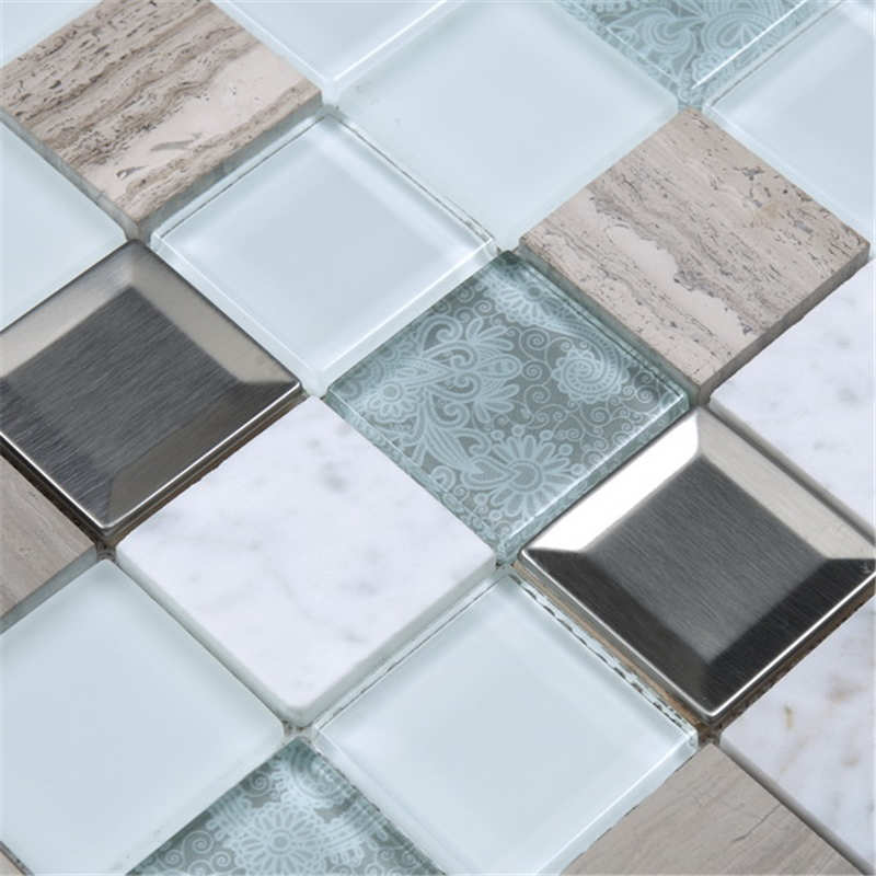 Hoge kwaliteit bloempatroon Seashell Glass Mix roestvrij staal Metalen Backsplash Paars Mozaïek Hotel Badkamer Tegel