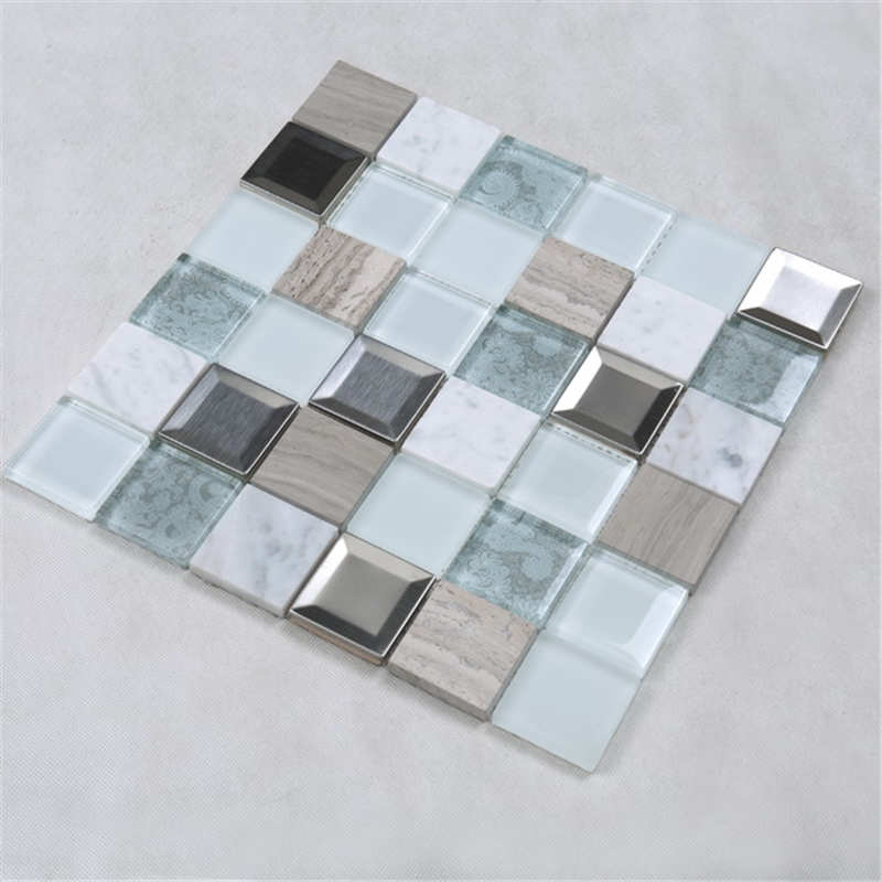 Hoge kwaliteit bloempatroon Seashell Glass Mix roestvrij staal Metalen Backsplash Paars Mozaïek Hotel Badkamer Tegel