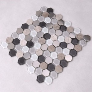 Hot Sale Mixed Marble Metal Hexagon Glass Mosaic Tile For Interior Decoration