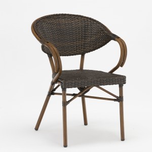 aluminium rotan vierkante tafel meubels set met imitatie bamboe graan en gehard glas