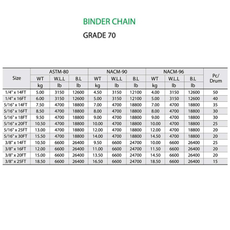 G70 Binder Chain met 2 Clevis grijphaak