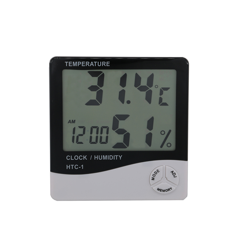 Thuiskantoor Auto Temperatuur-vochtigheidsmeter Tijdweergave en ingebouwde klok met groot LCD-scherm Thermometer Hygrometer
