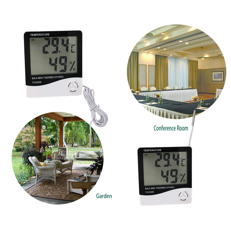 Hygrometer heeft beugels en grote LCD-monitoren voor het kantoor in de woonkamer