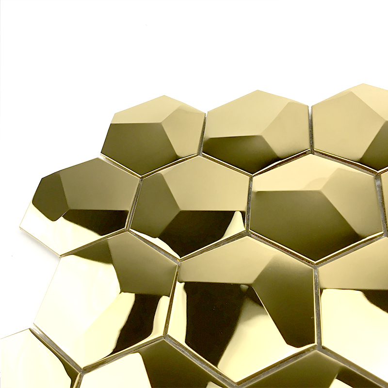 3D Gouden mozaïektegels hexagon spiegeltegels metaalmozaïek voor spatwand / badkamerdecoratie