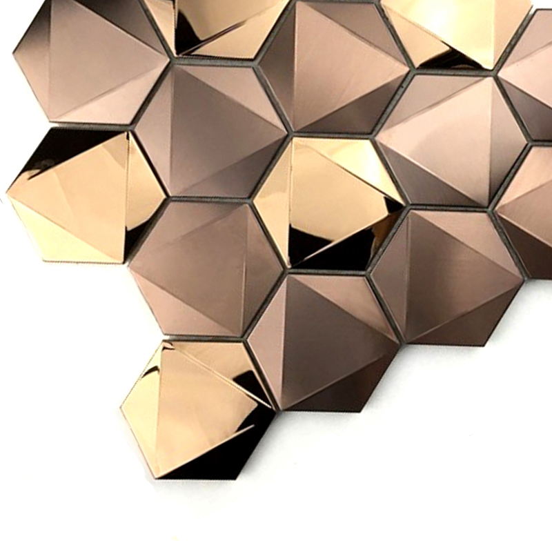 Rose Gold 3D Hexagon 304/316 roestvrij staal tegels mozaïek voor wanddecoratie