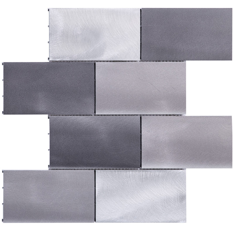 Home decoratieve metro patroon geborsteld metaal aluminium muur backsplash mozaïek tegel badkamer