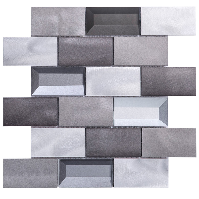 Home decoratieve metro patroon geborsteld metaal aluminium muur backsplash mozaïek tegel badkamer