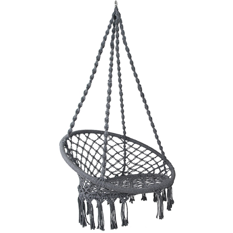 Indoor Outdoor Gebruik Hangstoel Macrame voor volwassenen of kinderen 100% handgemaakte draagbare katoenen hangstoel in grijs