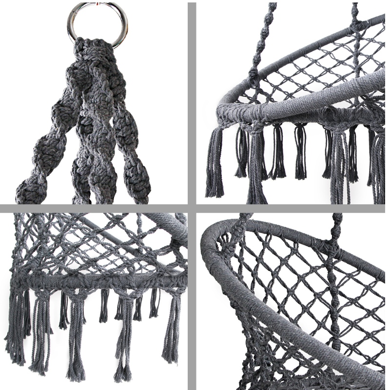 Indoor Outdoor Gebruik Hangstoel Macrame voor volwassenen of kinderen 100% handgemaakte draagbare katoenen hangstoel in grijs