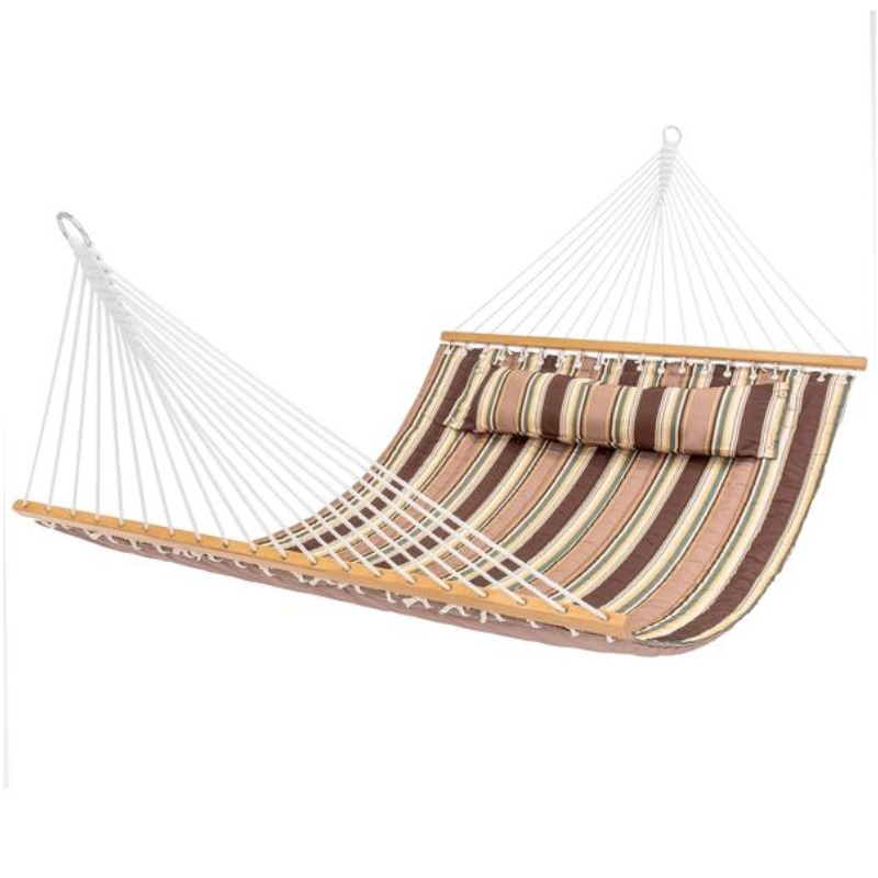 Dubbellaags Braziliaanse hangmat met houten - twee persoons bed voor achtertuin, veranda, buiten en binnen gebruik - zacht geweven katoen voor ultiem comfort - handgemaakt