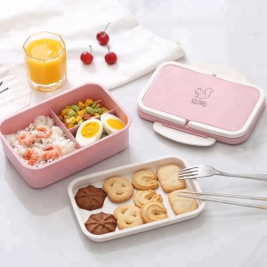 Draagbare milieuvriendelijke BPA-vrije tarwestro \u0026 PP Bento-lunchbox voor kinderen met 3 compartimenten