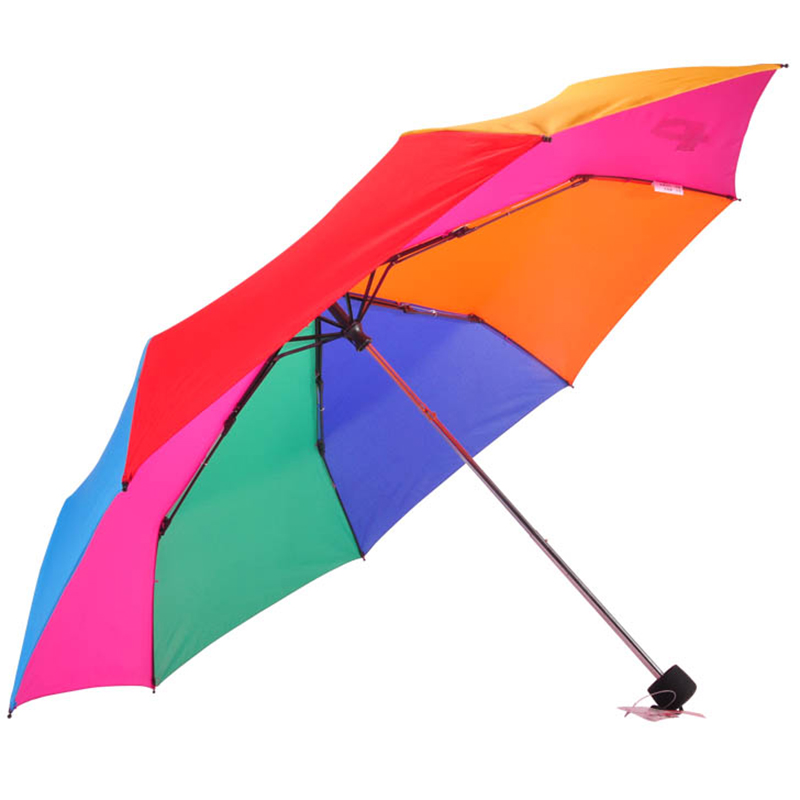 Regenboogkleur 21inch * 8k 190T pongee-stof 3-voudige paraplu met plastic handvat