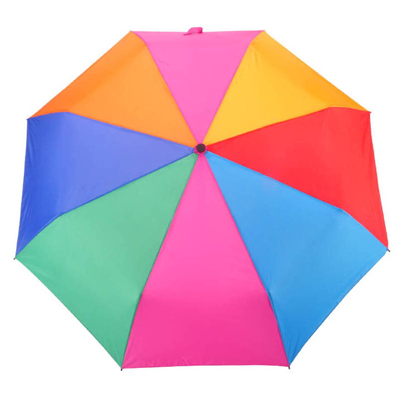 Regenboogkleur 21inch * 8k 190T pongee-stof 3-voudige paraplu met plastic handvat