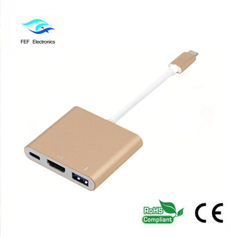 USB 3.1 type-c Naar HDM1 + ​​USB 3.0 + PD