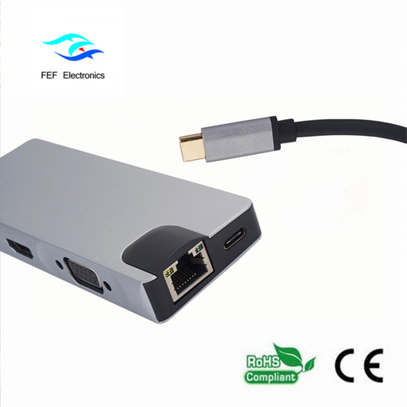 USB type c / HDMI Female + VGA Female + 2 * USB3.0 Female + SD + TF + PD Metal Case