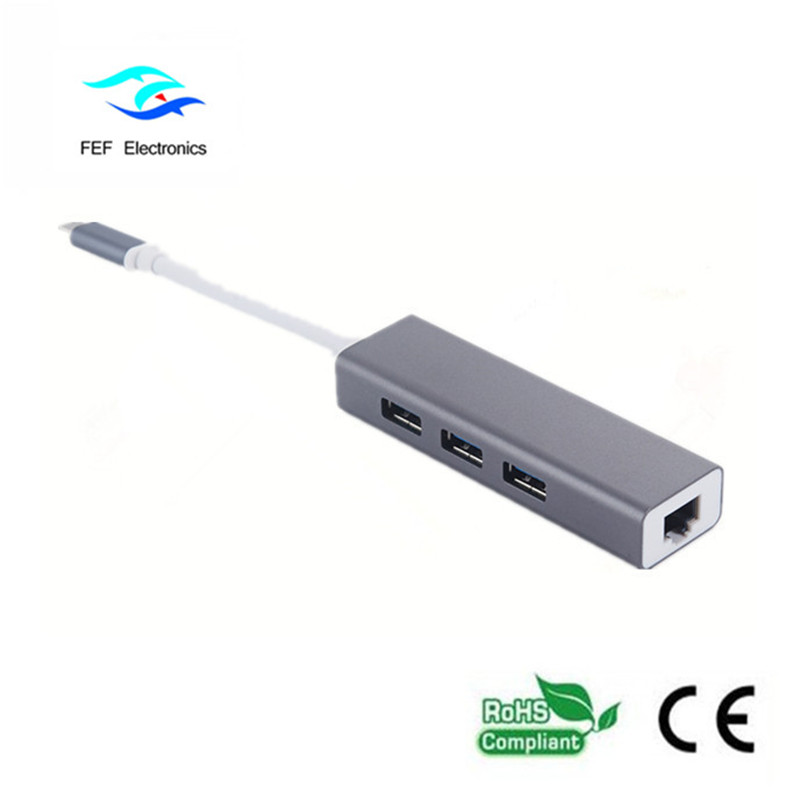 USB 3.1 Type c tot RG45 female Gigabit Ethernet + 3 * USB2.0 female ABS shell Code: FEF-USBIC-016