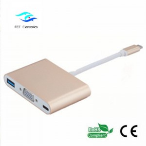 USB TYPE-C naar USB3.0 female + VGA female + PD three in one converter ABS shell Code: FEF - USBIC-007