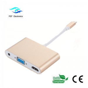mini displayport / USB 3.1 type c naar HDMI + VGA vrouwelijk + audio Code: FEF-DPIC-016