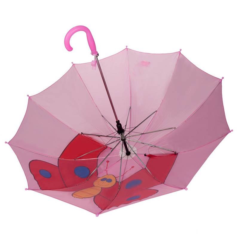 Top verkoop reclame roze vlinder foto's dieren kinderen custom auto open rechte paraplu