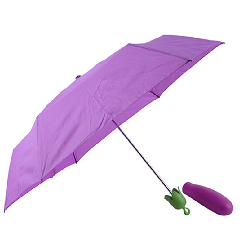 Chinese goedkope paraplu Aubergine kleine 3 opvouwbare plantaardige speciale aangepaste paraplu