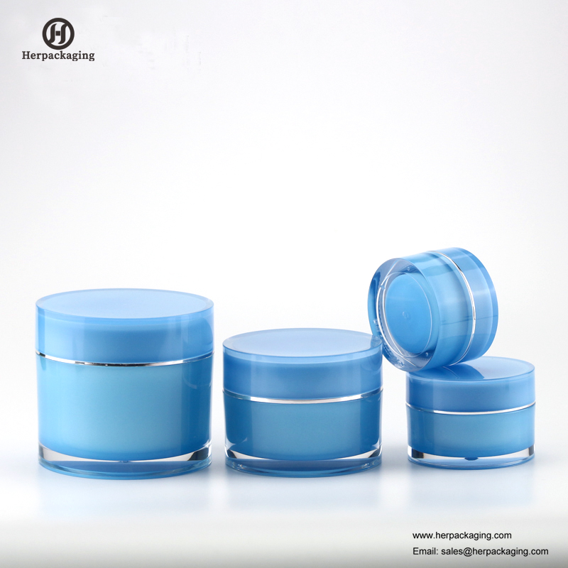 HXL212 Ronde lege glanzende blauwe cosmetische pot Double Wall Container huidverzorgingspot