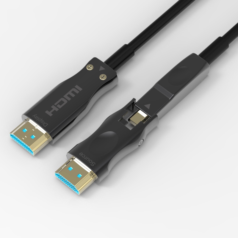 Afneembare glasvezel HDMI-kabel Ondersteuning 4K 60Hz 18 Gbps hoge snelheid, met dubbele micro-HDMI en standaard HDMI-connectoren