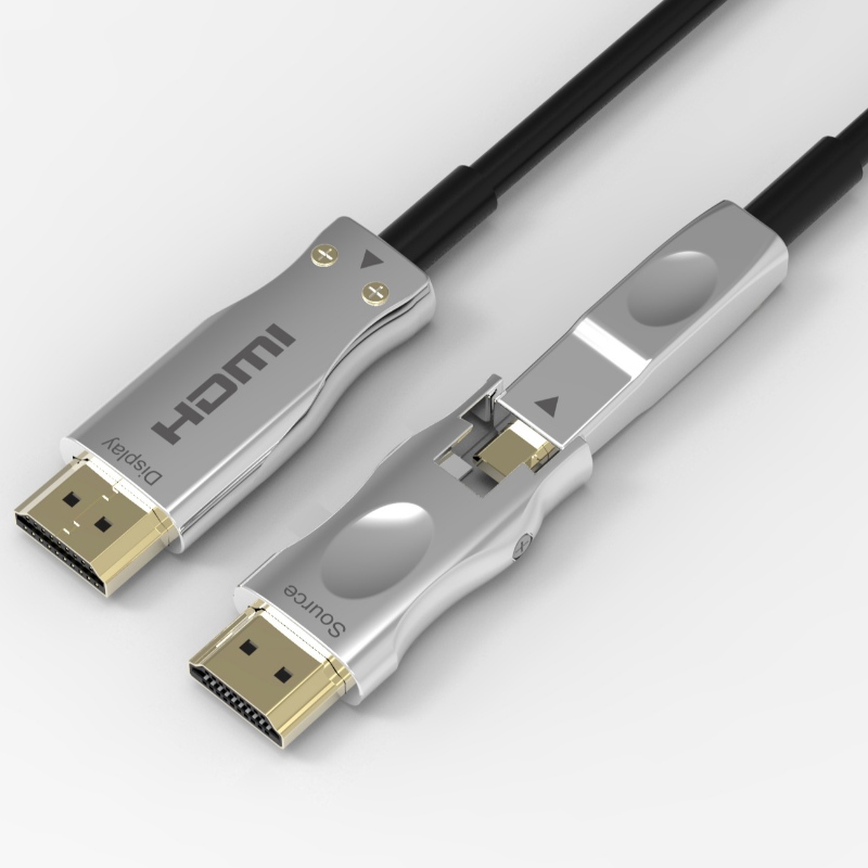 Afneembare glasvezel HDMI-kabel Ondersteuning 4K 60Hz 18 Gbps hoge snelheid, met dubbele micro-HDMI en standaard HDMI-connectoren