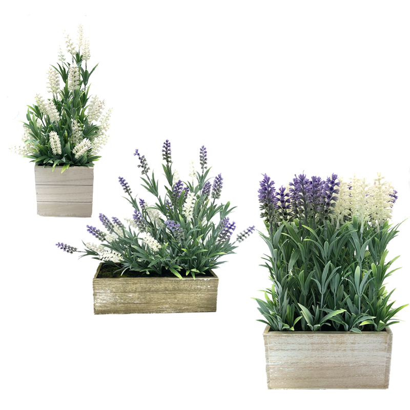 Kunstmatige tafelblad decoratie houten pot Plant Home Decor lavendel bloemen regelingen