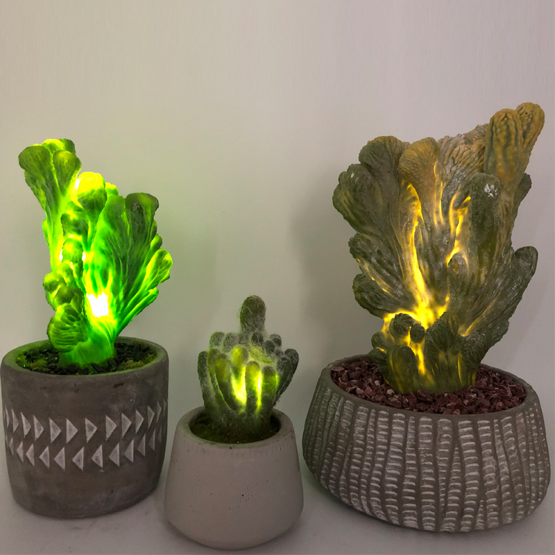 LED Kunstmatige Cactus In Decoratieve Glazen Pot Faux Succulente Decoratie