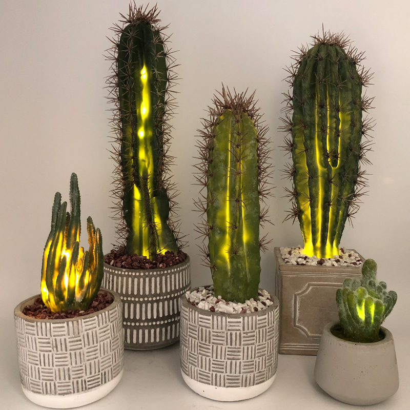 LED Kunstmatige Cactus In Decoratieve Glazen Pot Faux Succulente Decoratie