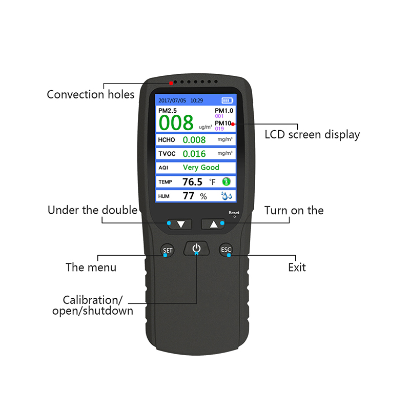 Dienmern nieuwe Hot PM2.5 Detector Luchtkwaliteit Tester Monitor Meter Oplaadbaar DM-106A Zwarte luchtdecetor