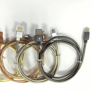 Dubbelzijdige USB 2.0 metalen buiskabel Opladen rond aluminium behuizing Micro naar USB 2.0 datakabel