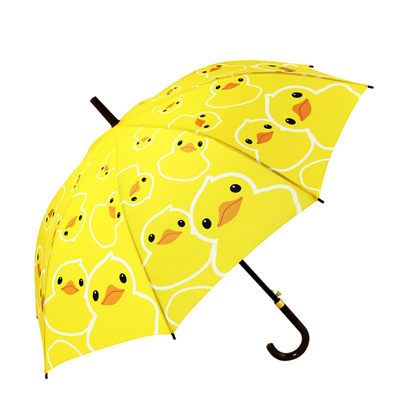 Rechte paraplu van 23 inch pongee stof auto open gele eend cartoon patroon