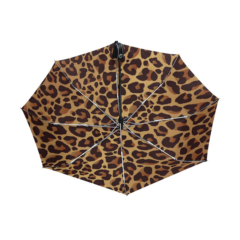 Luipaardprint 2-delige glasvezel ribben winddicht automatisch open en dicht 3 opvouwbare paraplu