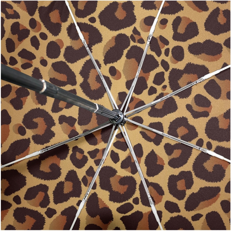 Luipaardprint 2-delige glasvezel ribben winddicht automatisch open en dicht 3 opvouwbare paraplu