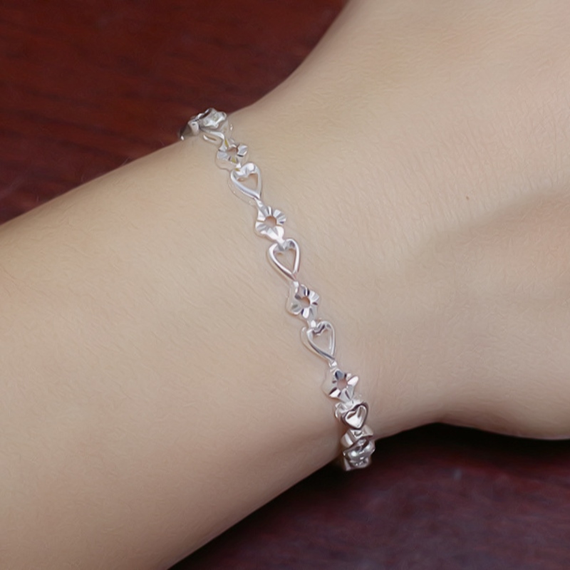 990 Zilveren mode hart-tot-hart bloem armband temperament zilveren armband
