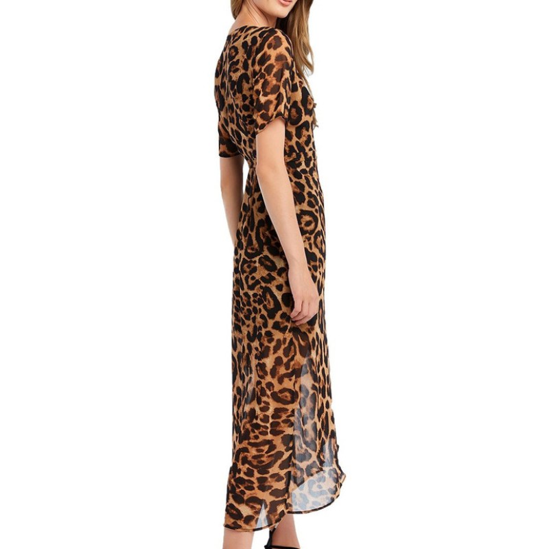 Heet verkoop dame mode luipaardprint wrap lange jurk