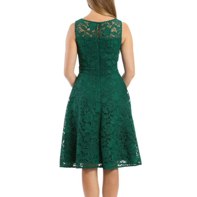 Damesmode mouwloze groene midi kanten jurk