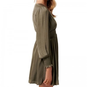 Heet verkoop kaki dames mini-jurk met lange mouwen