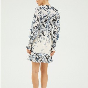 2022 Vanille lange mouw mini print jurk voor dame