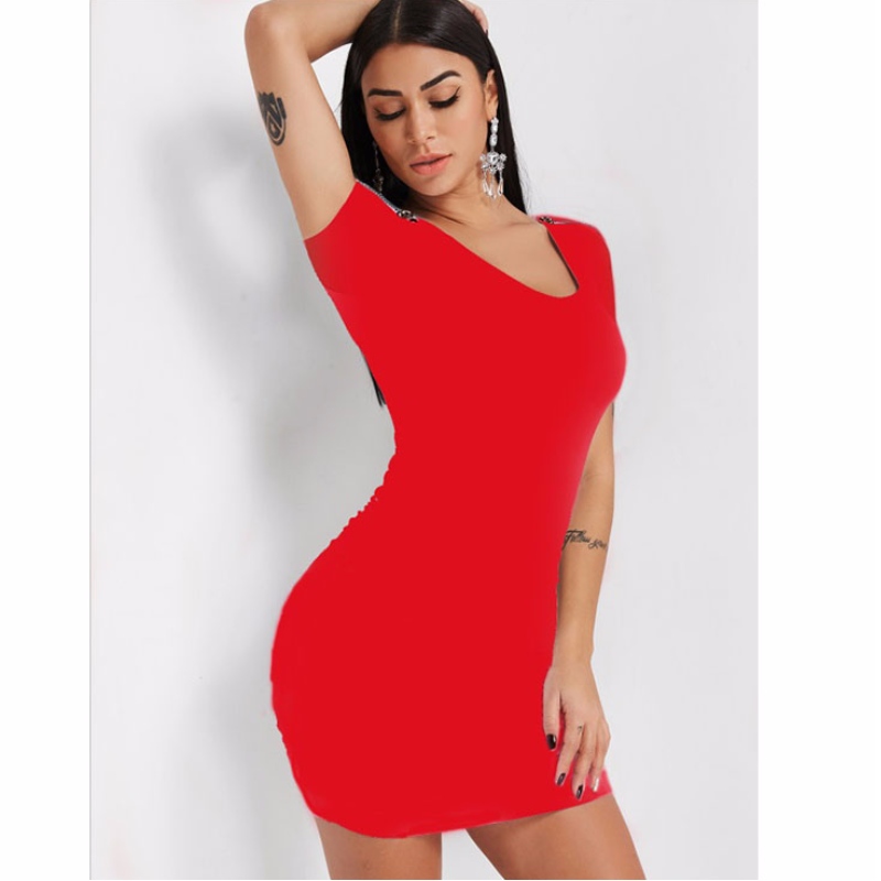 Sexy laag uitgesneden korte mouwen rits Tube-jurk Clubwear Mini Bodycon-jurk N19007