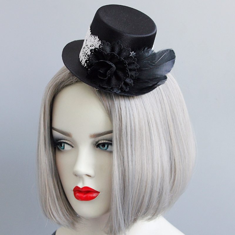 Gothic wit kant zwart Rose Top Mini Hat Halloween accessoire Hairclip J18811